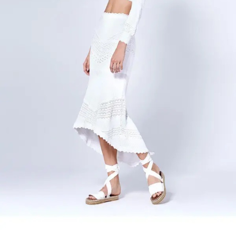 ALEXIS Zienna Skirt White Knit High Low Underlay {Retail $277} Crochet Coastal S